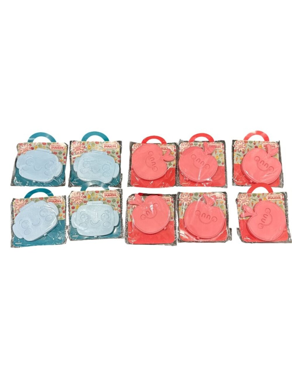 Reusable Ice Packs With Cartoon Designs - 4 Blue Robot Face & 6 Pink Apple Shape